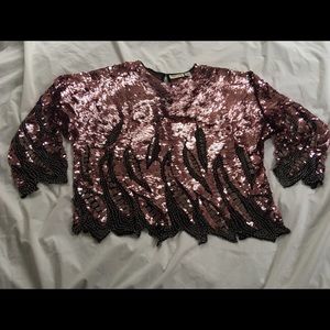 sequined & beaded long sleeved cropped top.